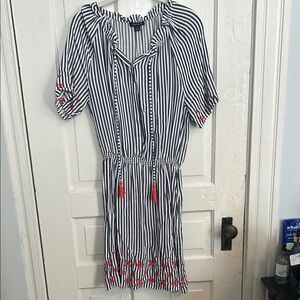 EUC Embroidered Tommy Hilfiger Striped Dress with Red Accents